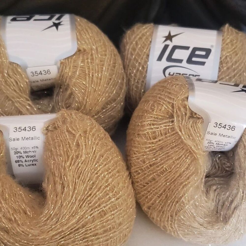 NEW Ice yarns metallic lurex @ 445 yds 4 skeins Golden color knit crochet